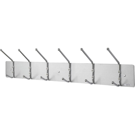 Safco 6-Hook Contemporary Steel Coat Hooks - 6 Hooks - 10 lb (4.54 kg) Capacity - for Garment - Steel - Silver - 1 Each