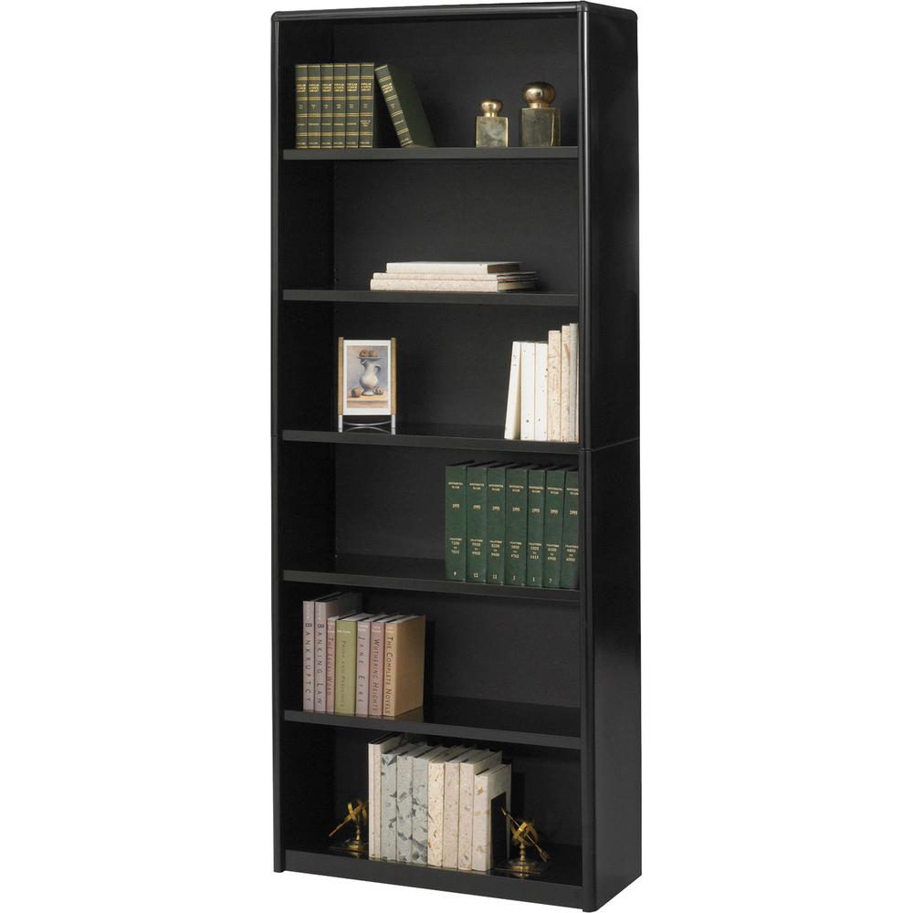 Safco Value Mate Bookcase - 31.8" x 13.5" x 80" - 6 x Shelf(ves) - Black - Steel, Fiberboard, Plastic - Assembly Required