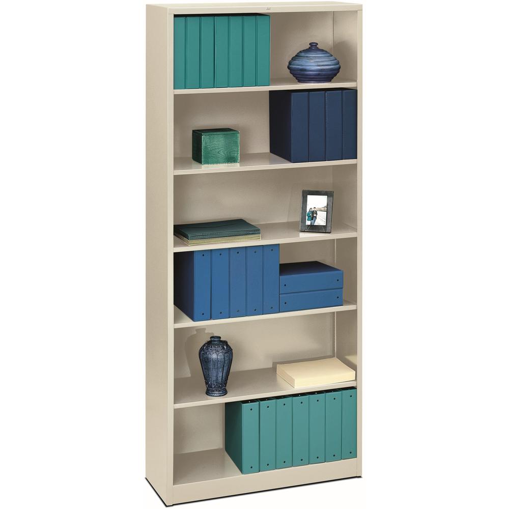 HON Brigade Steel Bookcase | 6 Shelves | 34-1/2"W | Light Gray Finish - 6 Shelf(ves) - 81.1" Height x 34.5" Width x 12.6" Depth - Adjustable Shelf, Reinforced, Welded, Durable, Compact - Steel - 1 Eac