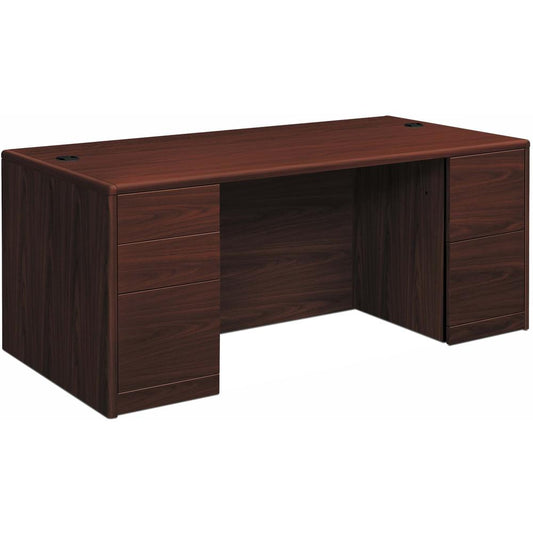 HON 10700 H10799 Pedestal Desk - 72" x 36"29.5" - 5 x Box, File Drawer(s) - Double Pedestal - Waterfall Edge - Finish: Mahogany