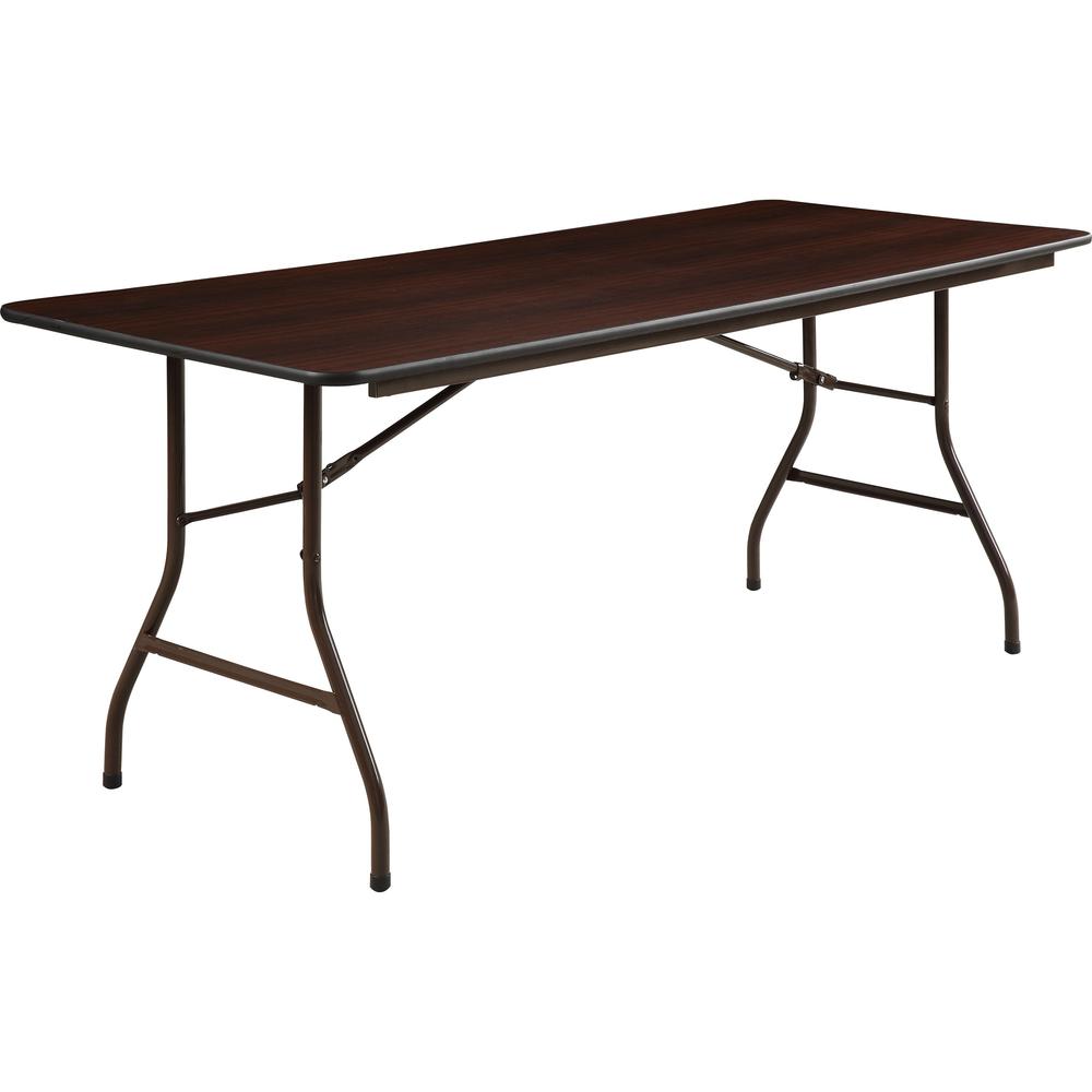 Lorell Economy Folding Table - For - Table TopMelamine Rectangle Top - 72" Table Top Length x 30" Table Top Width x 0.63" Table Top Thickness - 29" Height - Mahogany - 1 Each