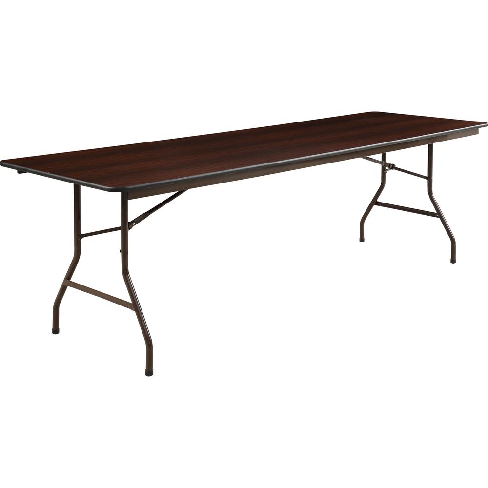 Lorell Economy Folding Table - For - Table TopMelamine Rectangle Top - 96" Table Top Length x 30" Table Top Width x 0.63" Table Top Thickness - 29" Height - Mahogany - 1 Each