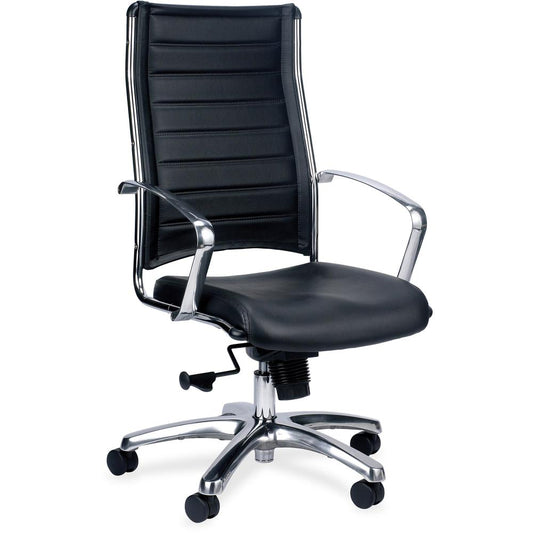 Eurotech Europa High Back Executive Chair - Black Leather Seat - Black Leather Back - Aluminum Steel Frame - 5-star Base - 1 Each