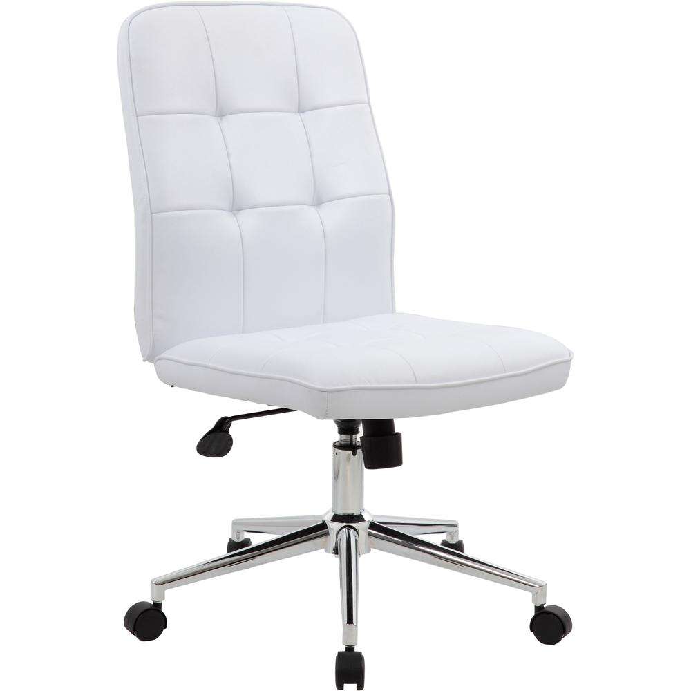 Boss Modern B330 Task Chair - White Vinyl Seat - Chrome, Black Chrome Frame - 5-star Base - White - 1 Each