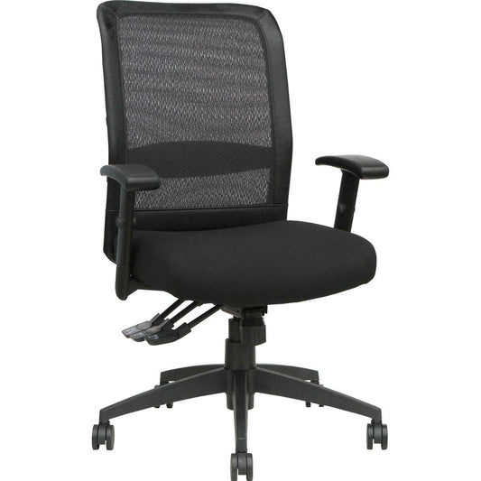 Lorell Executive High-Back Mesh Multifunction Chair - Black Fabric Seat - Black Back - Steel Frame - 5-star Base - Black - 1 Each