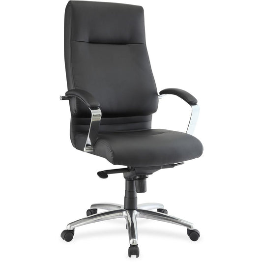 Lorell Modern Executive High-back Leather Chair - Leather Seat - Black Leather Back - 5-star Base - 1 Each