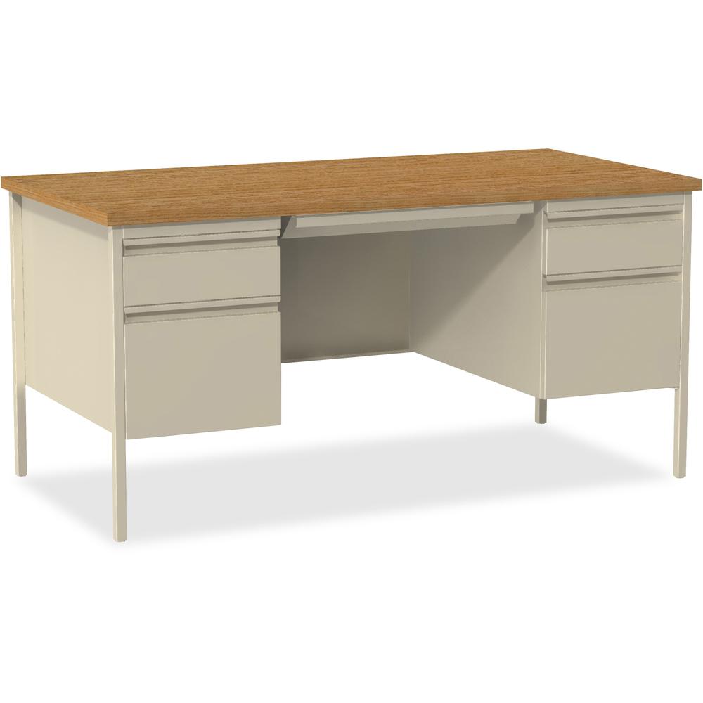 Lorell Fortress Series Double-Pedestal Desk - For - Table TopRectangle Top x 60" Table Top Width x 30" Table Top Depth x 1.12" Table Top Thickness - 29.50" Height - Assembly Required - Oak, Oak Lamina