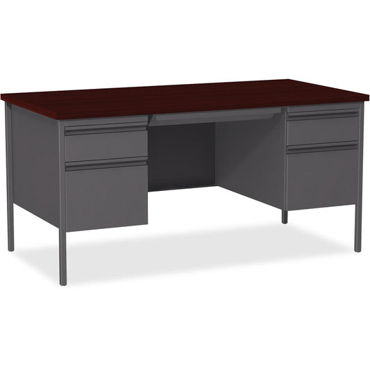 Lorell Fortress Series Double-Pedestal Desk - For - Table TopRectangle Top x 60" Table Top Width x 30" Table Top Depth x 1.12" Table Top Thickness - 29.50" Height - Assembly Required - Laminated, Maho