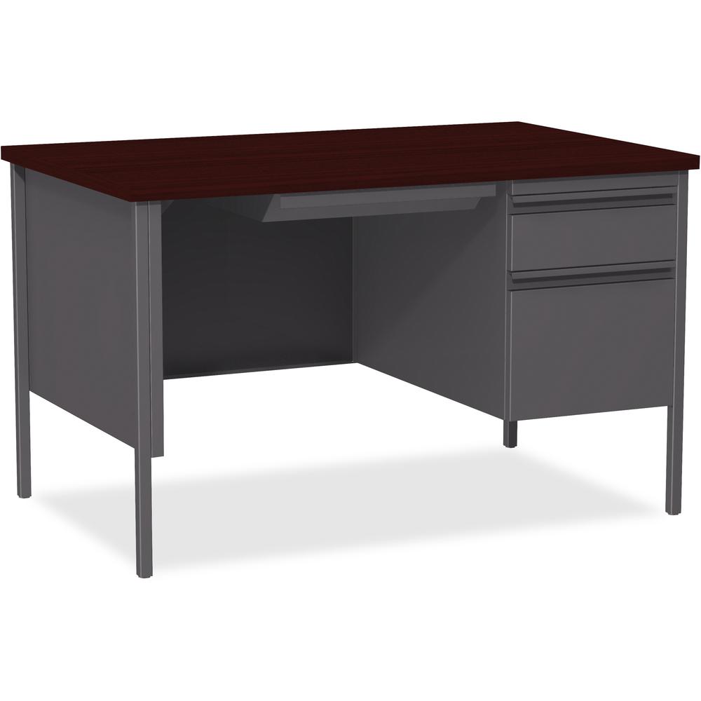 Lorell Fortress Series 48" Right Single-Pedestal Desk - For - Table TopLaminated Rectangle, Mahogany Top - 30" Table Top Length x 48" Table Top Width x 1.13" Table Top Thickness - 29.50" Height - Asse