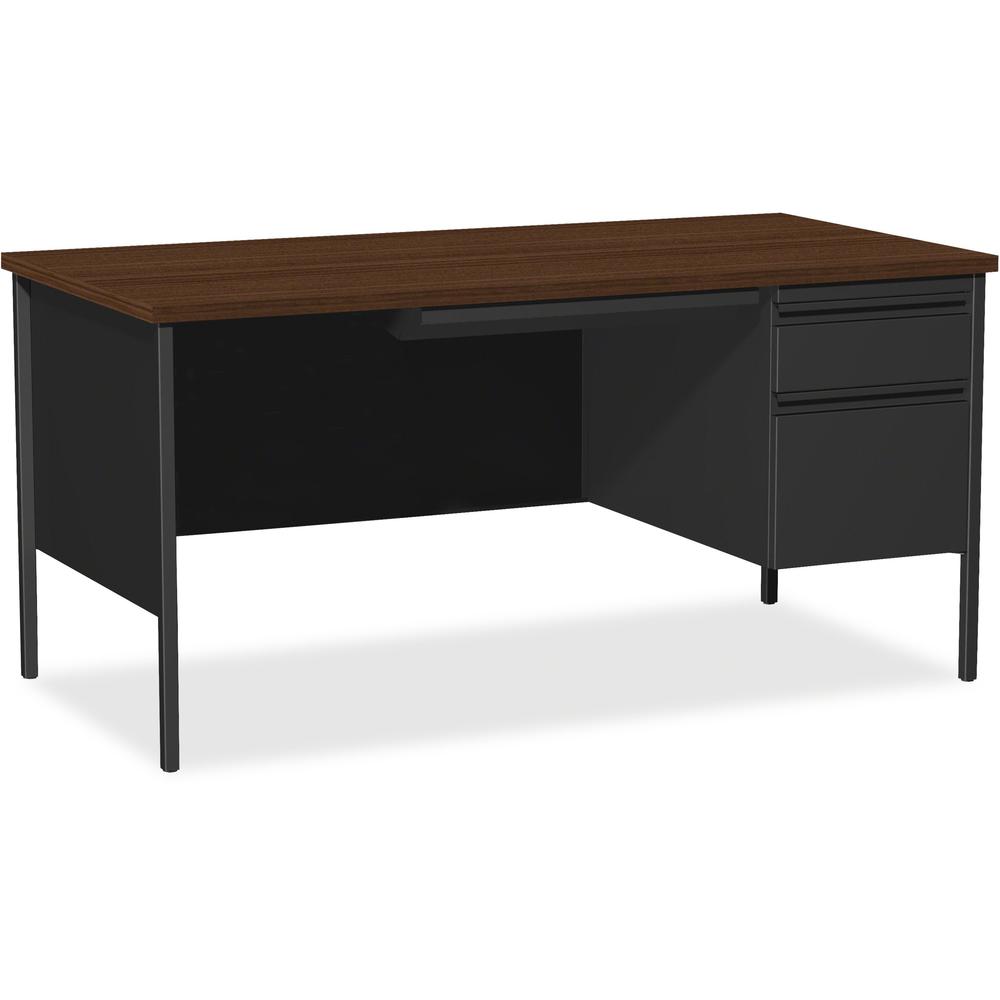 Lorell Fortress Series Right-Pedestal Desk - For - Table TopLaminated Rectangle, Walnut Top - 30" Table Top Length x 66" Table Top Width x 1.13" Table Top Thickness - 29.50" Height - Assembly Required