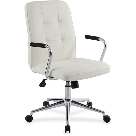 Boss Modern Office Chair with Chrome Arms - White Vinyl Seat - Chrome, Black Chrome Frame - 5-star Base - White - 1 Each