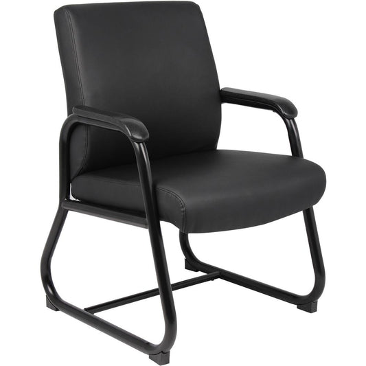 Boss Heavy Duty Guest Chair - Black Vinyl Seat - Black Metal Frame - Sled Base - Black - 1 Each