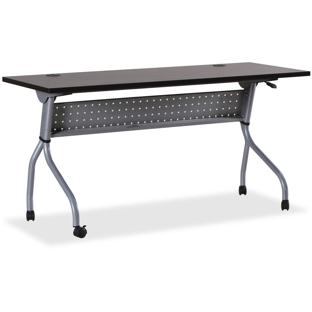 Lorell Espresso/Silver Training Table - For - Table TopRectangle Top - Four Leg Base - 4 Legs x 60" Table Top Width x 23.50" Table Top Depth - 29.50" Height x 59" Width x 23.63" Depth - Assembly Requi