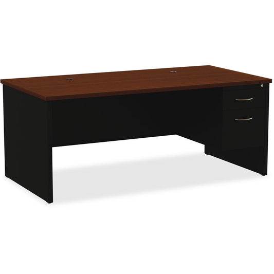 Lorell Walnut Laminate Commercial Steel Desk Series Pedestal Desk - 2-Drawer - 72" x 36" , 1.1" Top - 2 x Box, File Drawer(s) - Single Pedestal on Right Side - Material: Steel - Finish: Walnut Laminat