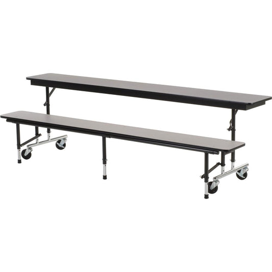 Virco MTC Series Mobile Convertible Bench Table 96" x 15" Top - For - Table TopGray Nebula Rectangle, High Pressure Laminate (HPL) Top - Adjustable Height - 27" to 29" Adjustment x 96" Table Top Width