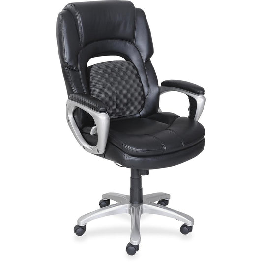 Lorell Wellness by Design Accucel Executive Chair - Black Bonded Leather Seat - Black Ethylene Vinyl Acetate (EVA), Bonded Leather Back - High Back - 5-star Base - 1 Each