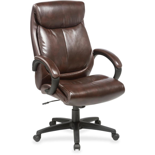 Lorell Executive Chair - Brown Bonded Leather Seat - Brown Bonded Leather Back - High Back - 1 Each