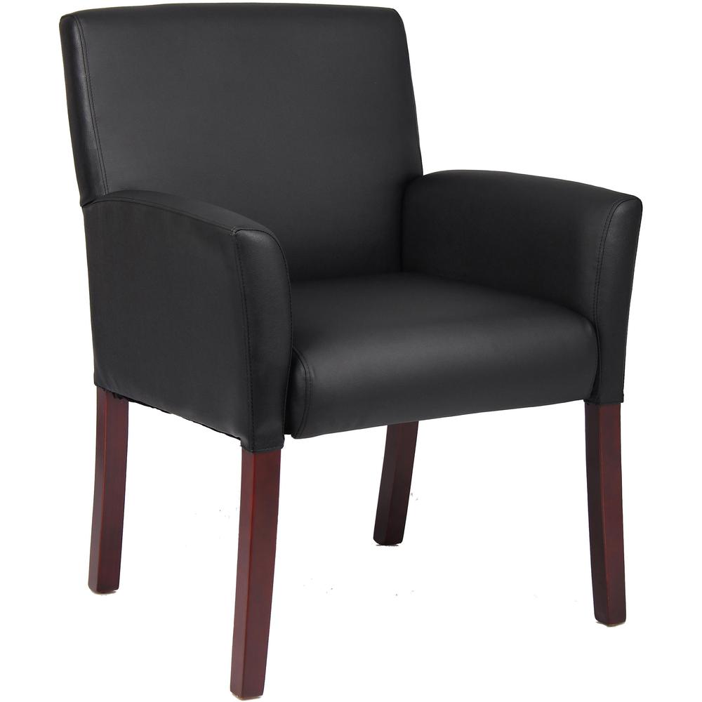 Boss B619 Guest Chair - Black Vinyl Seat - Mid Back - Four-legged Base - Black - Armrest - 1 Each