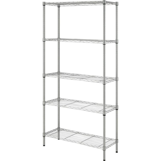 Lorell Light-Duty Wire Shelving - 5 Tier(s) - 72" Height x 36" Width x 14" DepthFloor - Epoxy - Silver - Plastic, Metal, Steel - 1 Each