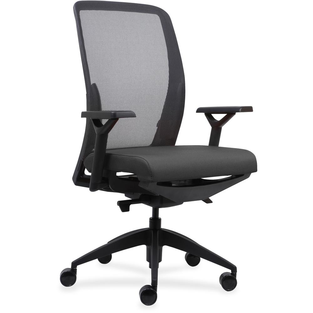 Lorell Executive Mesh Back/Fabric Seat Task Chair - Gray Crepe Fabric Seat - High Back - Armrest - 1 Each