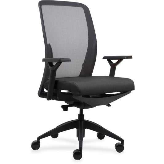 Lorell Executive Mesh Back/Fabric Seat Task Chair - Black Vinyl Seat - High Back - Armrest - 1 Each