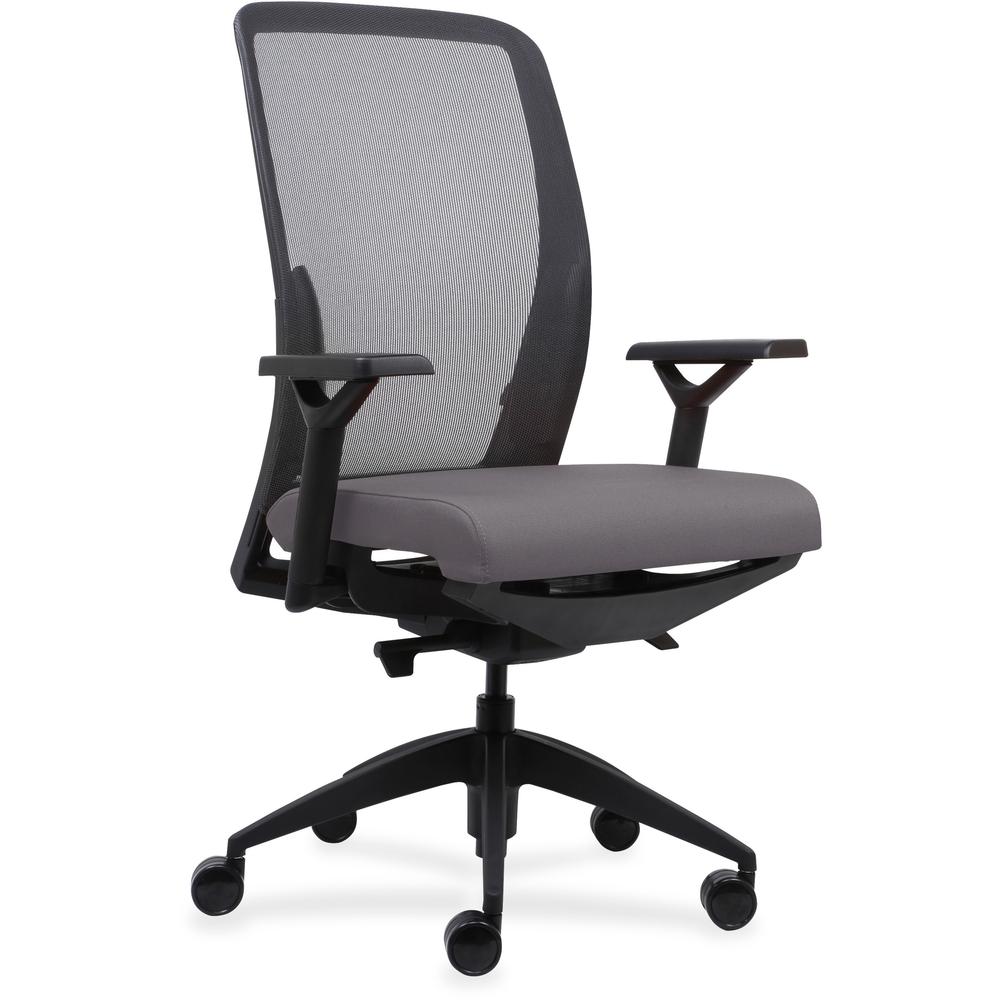 Lorell Executive Mesh Back/Fabric Seat Task Chair - Gray Vinyl Seat - High Back - Armrest - 1 Each