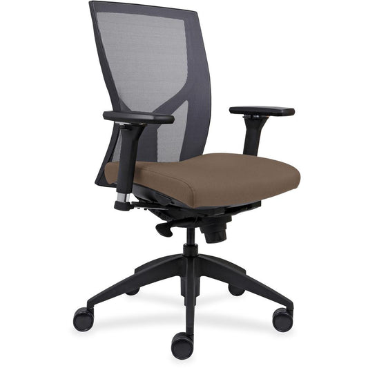 Lorell High-Back Mesh Chairs with Fabric Seat - Beige Fabric, Foam Seat - High Back - Black - 1 Each