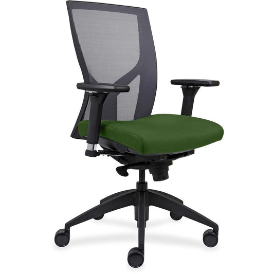 Lorell High-Back Mesh Chairs with Fabric Seat - Fern Green Fabric, Foam Seat - High Back - Black - 1 Each