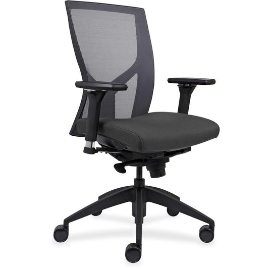 Lorell High-Back Mesh Chairs with Fabric Seat - Gray Fabric, Foam Seat - High Back - Black - 1 Each