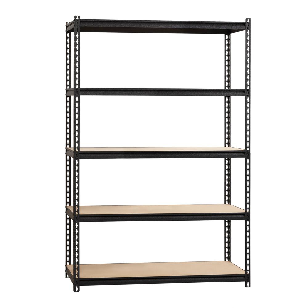 Lorell 2,300 lb Capacity Riveted Steel Shelving - 5 Shelf(ves) - 72" Height x 48" Width x 18" Depth - 30% Recycled - Black - Steel, Particleboard - 1 Each