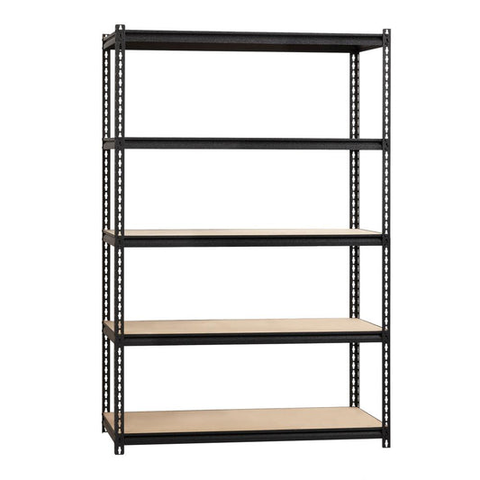 Lorell 2,300 lb Capacity Riveted Steel Shelving - 5 Shelf(ves) - 72" Height x 48" Width x 18" Depth - 30% Recycled - Black - Steel, Particleboard - 1 Each