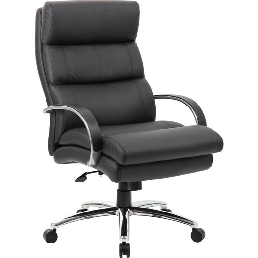 Boss Heavy Duty Executive Chair- 400 lbs - Black Vinyl Seat - Black Vinyl Back - Chrome Frame - 5-star Base - 1 Each