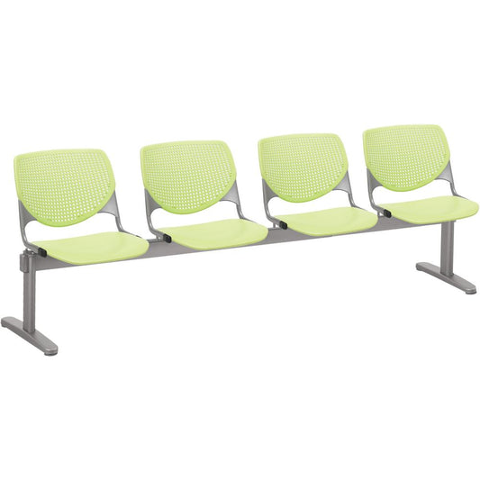 KFI Kool 4 Seat Beam Chair - Lime Green Polypropylene Seat - Lime Green Polypropylene, Aluminum Alloy Back - Powder Coated Silver Tubular Steel Frame - 1 Each