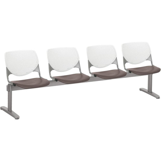 KFI Kool 4 Seat Beam Chair - Brownstone Polypropylene Seat - White Polypropylene, Aluminum Alloy Back - Powder Coated Silver Tubular Steel Frame - 1 Each