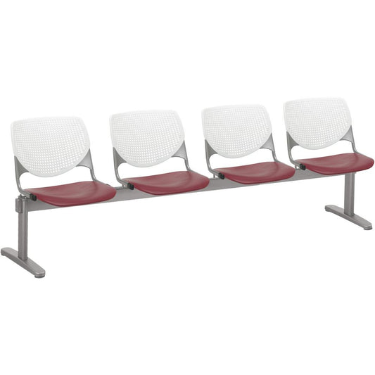 KFI Kool 4 Seat Beam Chair - Burgundy Polypropylene Seat - White Polypropylene, Aluminum Alloy Back - Powder Coated Silver Tubular Steel Frame - 1 Each