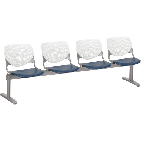 KFI Kool 4 Seat Beam Chair - Navy Polypropylene Seat - White Polypropylene, Aluminum Alloy Back - Powder Coated Silver Tubular Steel Frame - 1 Each