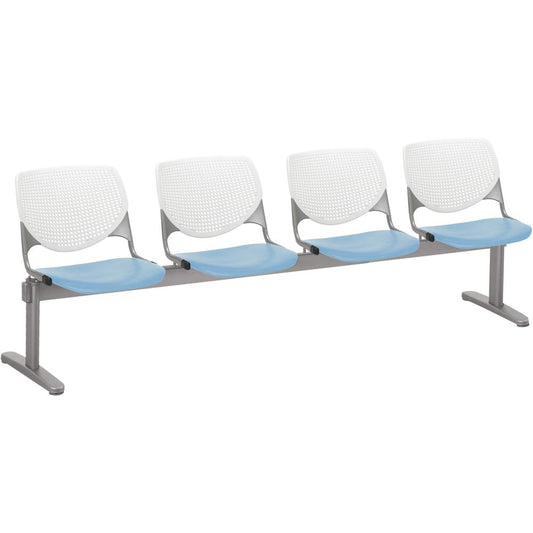 KFI Kool 4 Seat Beam Chair - Sky Blue Polypropylene Seat - White Polypropylene, Aluminum Alloy Back - Powder Coated Silver Tubular Steel Frame - 1 Each