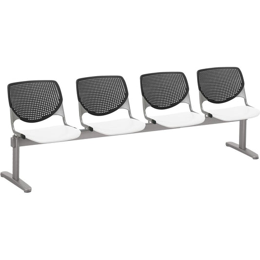 KFI Kool 4 Seat Beam Chair - White Polypropylene Seat - Black Polypropylene, Aluminum Alloy Back - Powder Coated Silver Tubular Steel Frame - 1 Each