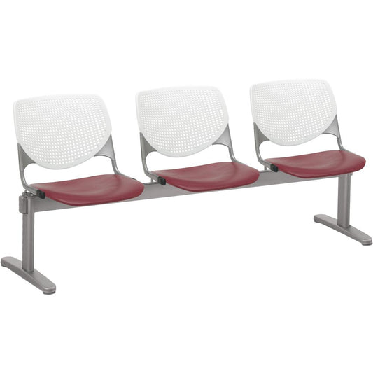 KFI Kool 3 Seat Beam Chair - Burgundy Polypropylene Seat - White Polypropylene, Aluminum Alloy Back - Powder Coated Silver Tubular Steel Frame - 1 Each