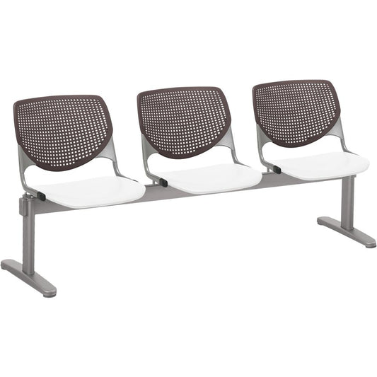 KFI Kool 3 Seat Beam Chair - White Polypropylene Seat - Brownstone Polypropylene, Aluminum Alloy Back - Powder Coated Silver Tubular Steel Frame - 1 Each