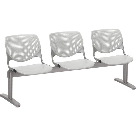 KFI Kool 3 Seat Beam Chair - Light Gray Polypropylene Seat - Light Gray Polypropylene, Aluminum Alloy Back - Powder Coated Silver Tubular Steel Frame - 1 Each