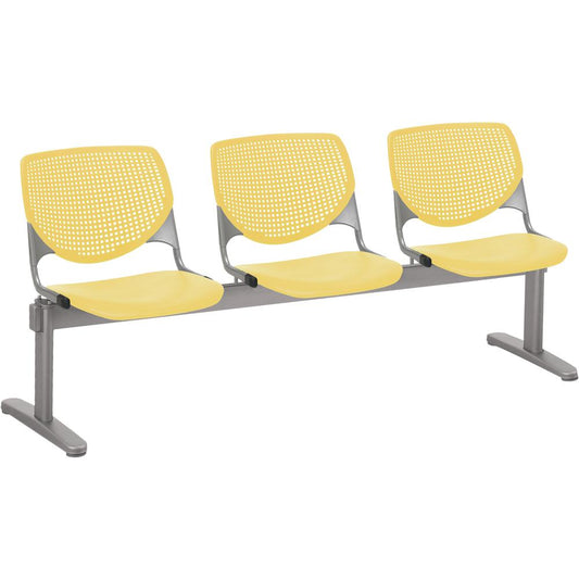 KFI Kool 3 Seat Beam Chair - Yellow Polypropylene Seat - Yellow Polypropylene, Aluminum Alloy Back - Powder Coated Silver Tubular Steel Frame - 1 Each