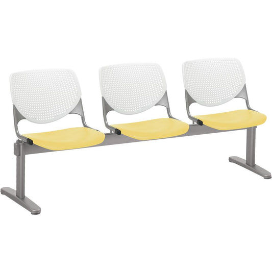 KFI Kool 3 Seat Beam Chair - Yellow Polypropylene Seat - White Polypropylene, Aluminum Alloy Back - Powder Coated Silver Tubular Steel Frame - 1 Each