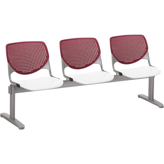 KFI Kool 3 Seat Beam Chair - White Polypropylene Seat - Burgundy Polypropylene, Aluminum Alloy Back - Powder Coated Silver Tubular Steel Frame - 1 Each