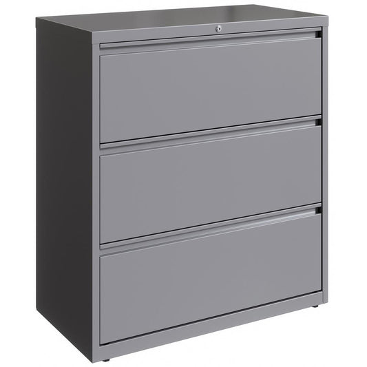 Lorell 36" Silver Lateral File - 3-Drawer - 36" x 18.6" x 40.3" - 3 x Drawer(s) for File - Letter, Legal, A4 - Hanging Rail, Magnetic Label Holder, Locking Drawer, Locking Bar, Ball Bearing Slide, Rei