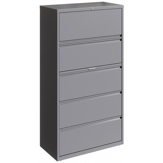 Lorell 36" Silver Lateral File - 5-Drawer - 36" x 18.6" x 67.6" - 5 x Drawer(s) for File - Letter, Legal, A4 - Lateral - Hanging Rail, Magnetic Label Holder, Locking Drawer, Locking Bar, Ball Bearing