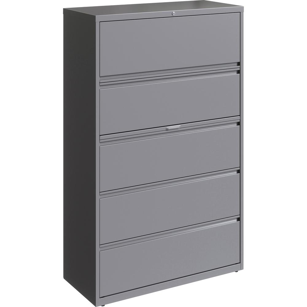 Lorell 42" Silver Lateral File - 2-Drawer - 42" x 18.6" x 67.6" - 2 x Drawer(s) for File - Letter, Legal, A4 - Lateral - Hanging Rail, Magnetic Label Holder, Locking Drawer, Locking Bar, Ball Bearing