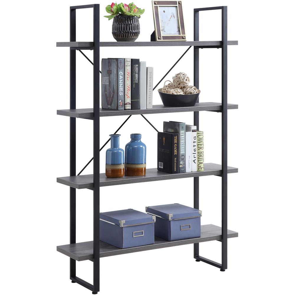 Lorell SOHO 4-Shelf Metal Frame Bookcase - 39.4" x 11.8"57.5" - 4 Shelve(s) - Band Edge - Finish: Charcoal