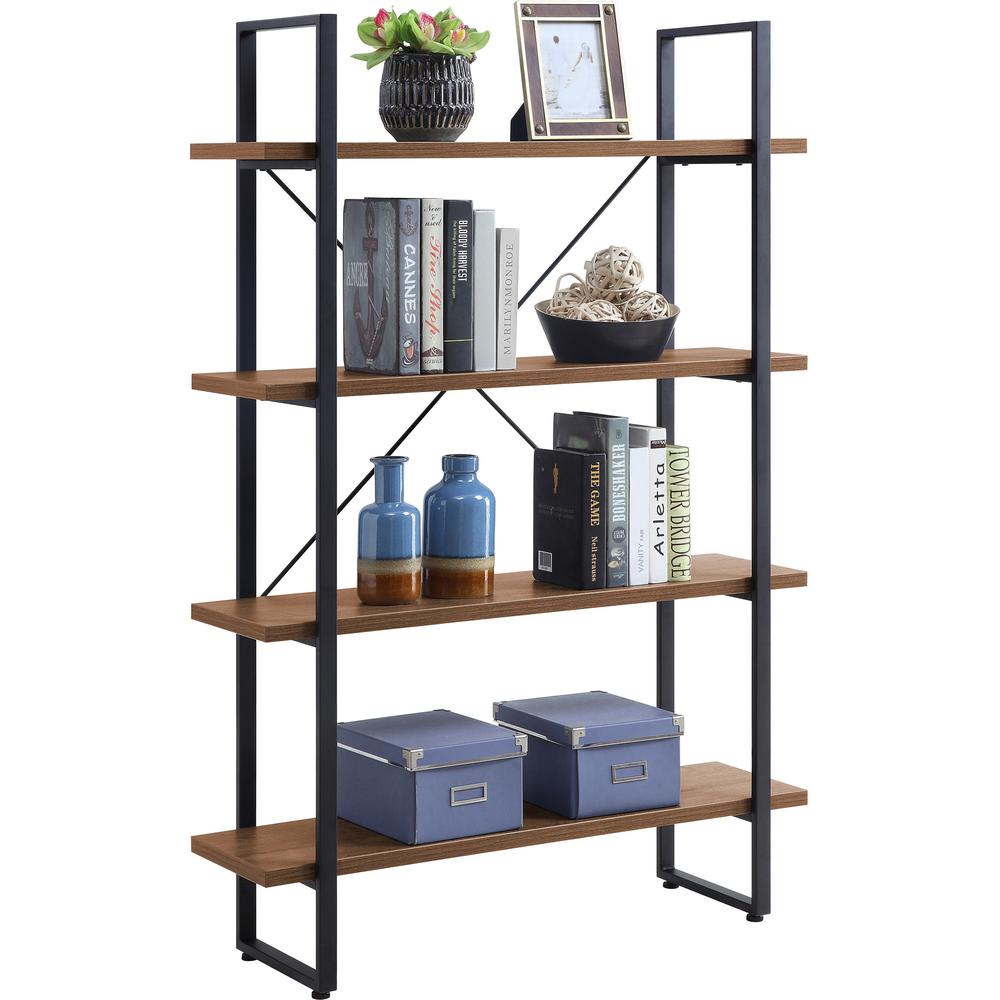 Lorell SOHO 4-Shelf Metal Frame Bookcase - 39.4" x 11.8"57.5" - 4 Shelve(s) - Band Edge - Finish: Walnut