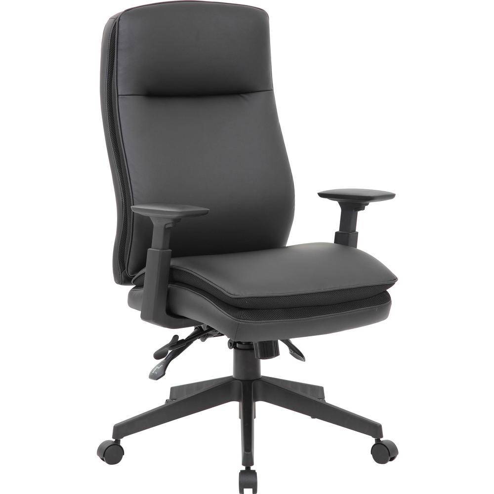 Lorell Premium Vinyl High-back Executive Chair - Black Vinyl Seat - Black Vinyl Back - Black Frame - High Back - 5-star Base - Armrest - 1 Each